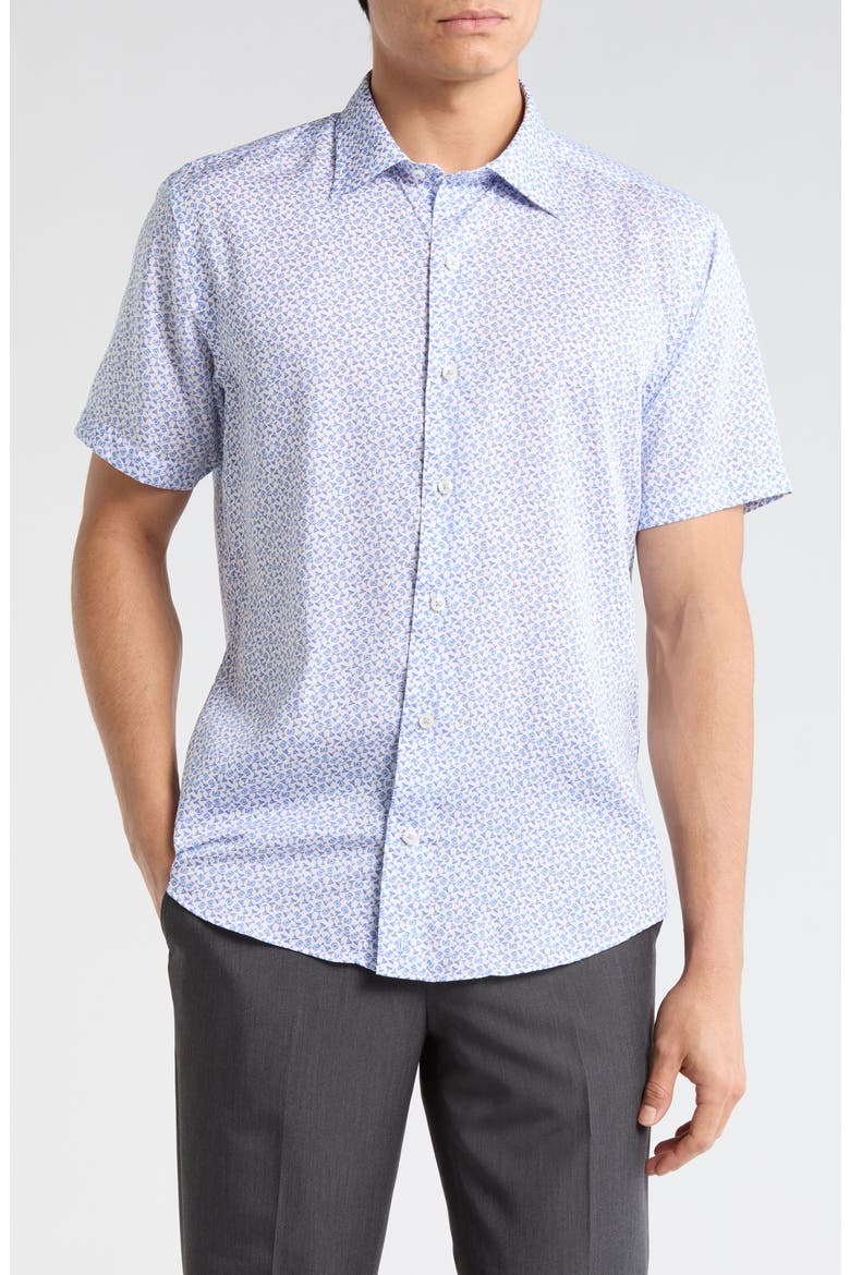 Neat Print Short Sleeve Shirt, Main, color, WHITE/ BLUE