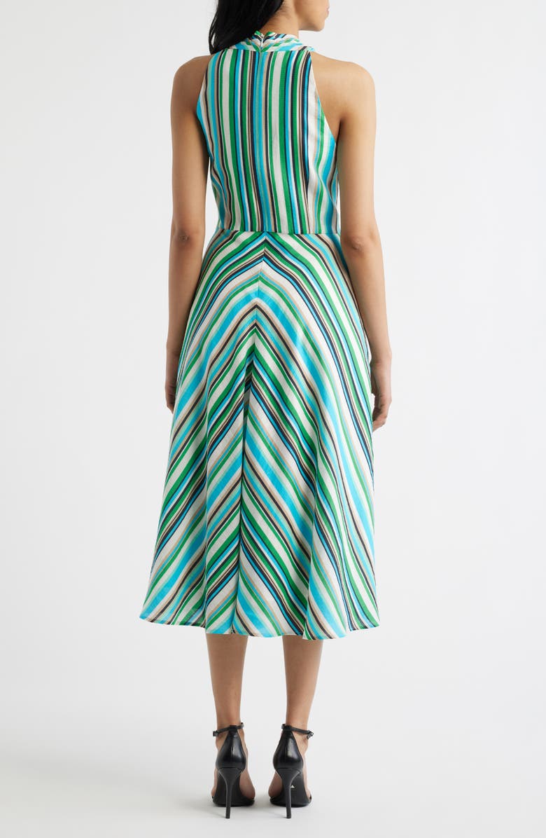 Tahari ASL Stripe Cross Neck Midi Dress, Alternate, color, Parakeet Multi