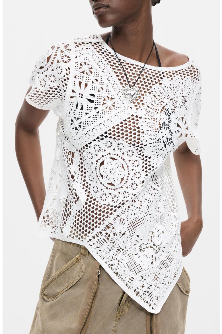 Openwork Knit Top, Main, color, OFF WHITE