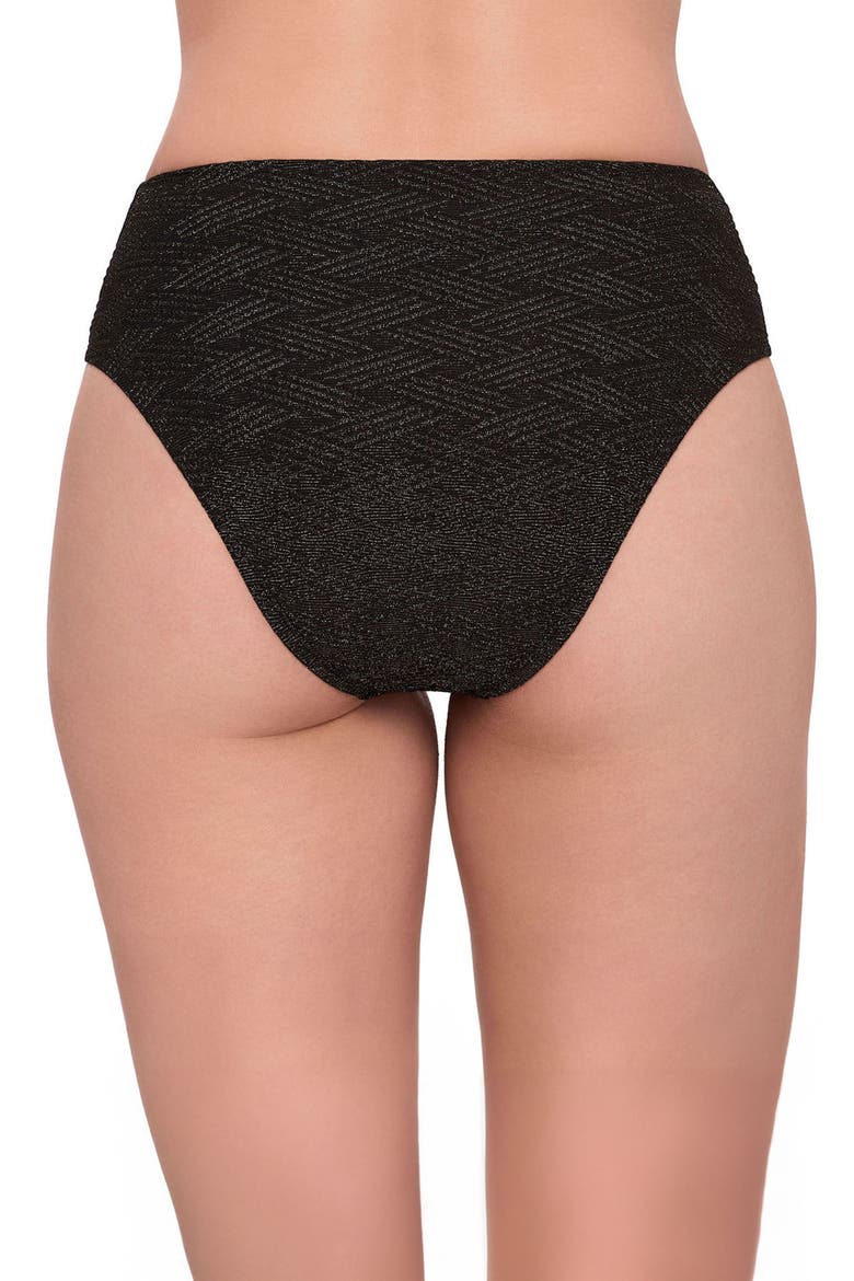 Smoothing and Sculpting Basket Weave High Leg High Rise Bikini Swimsuit Bottoms, Alternate, color, Onyx Black Basket Weave
