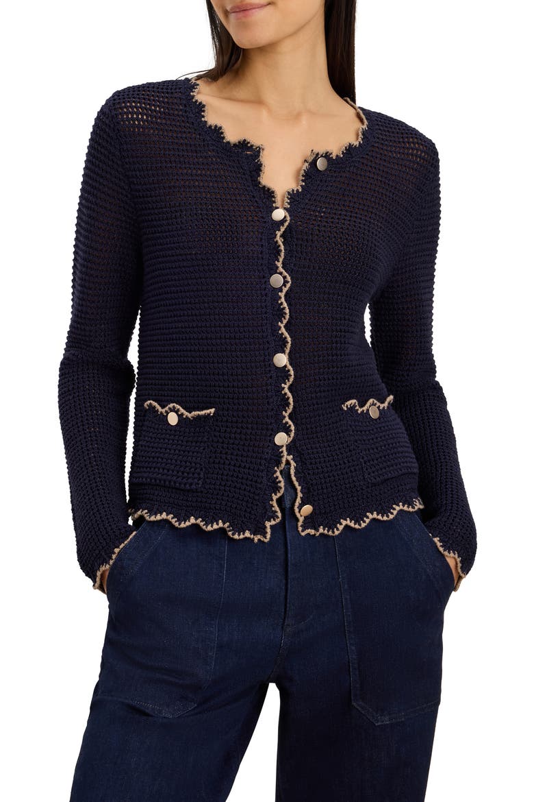 Trimmed Mesh Cardigan, Main, color, DARK INDIGO