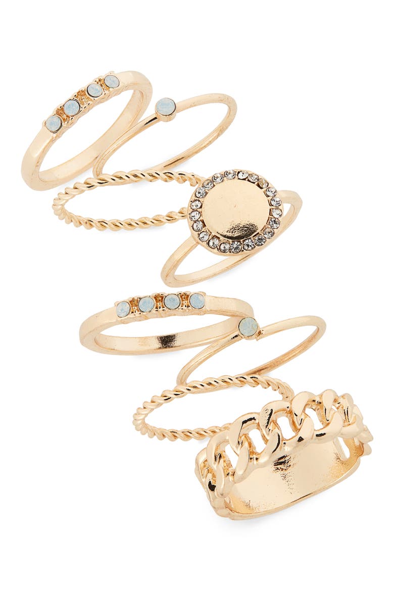 Set of 8 Stacking Rings, Main, color, CLEAR- GOLD