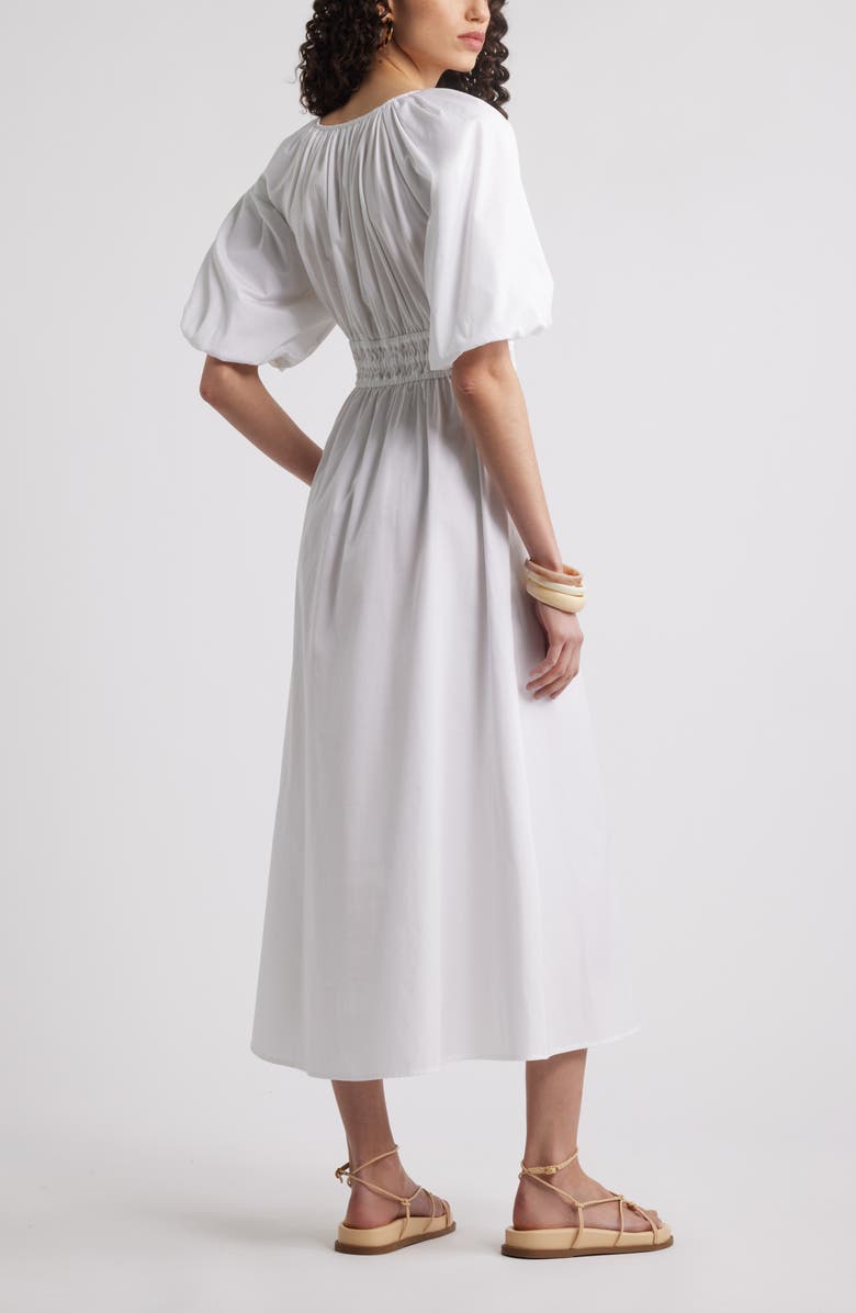 Nordstrom Puff Sleeve Cotton Poplin Dress, Alternate, color, White