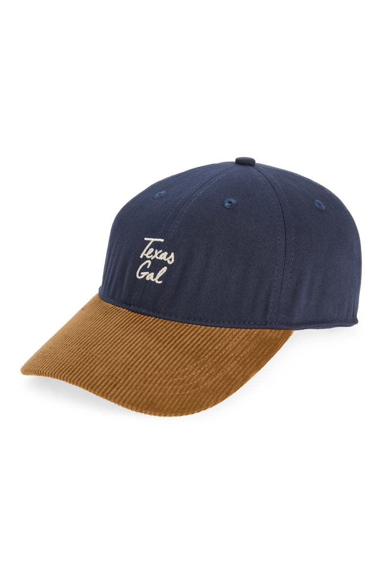 Texas Gal Corduroy Brim Baseball Cap, Main, color, BROWN