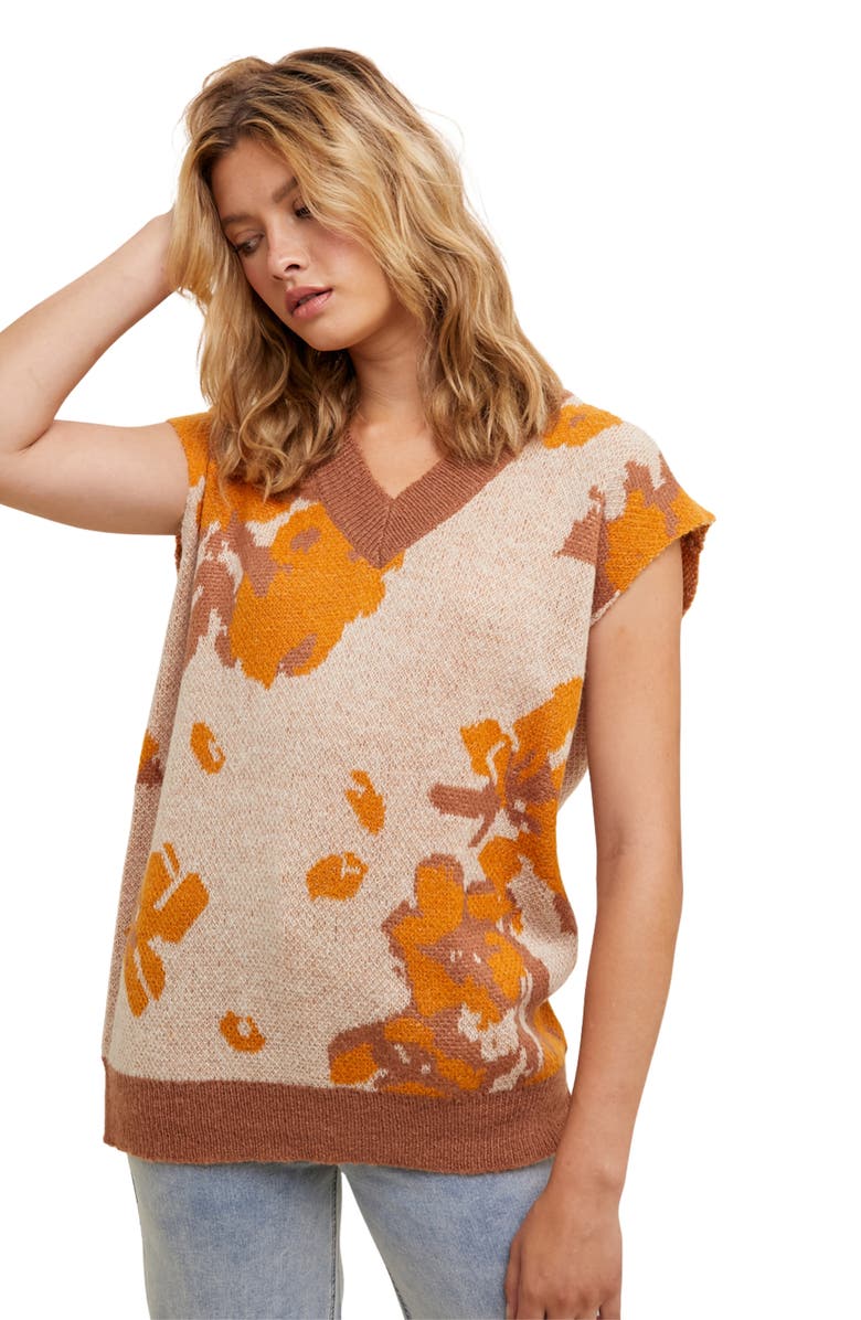 WISHLIST Floral Jacquard Sweater Vest, Alternate, color, Taupe/ Clay