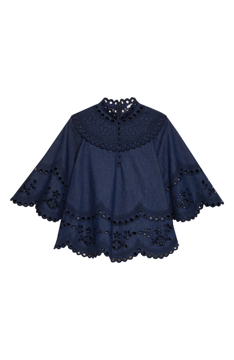 Zimmermann Mahon Broderie Anglaise Denim Cape Top, Alternate, color, Ink