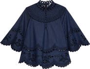 Zimmermann Mahon Broderie Anglaise Denim Cape Top