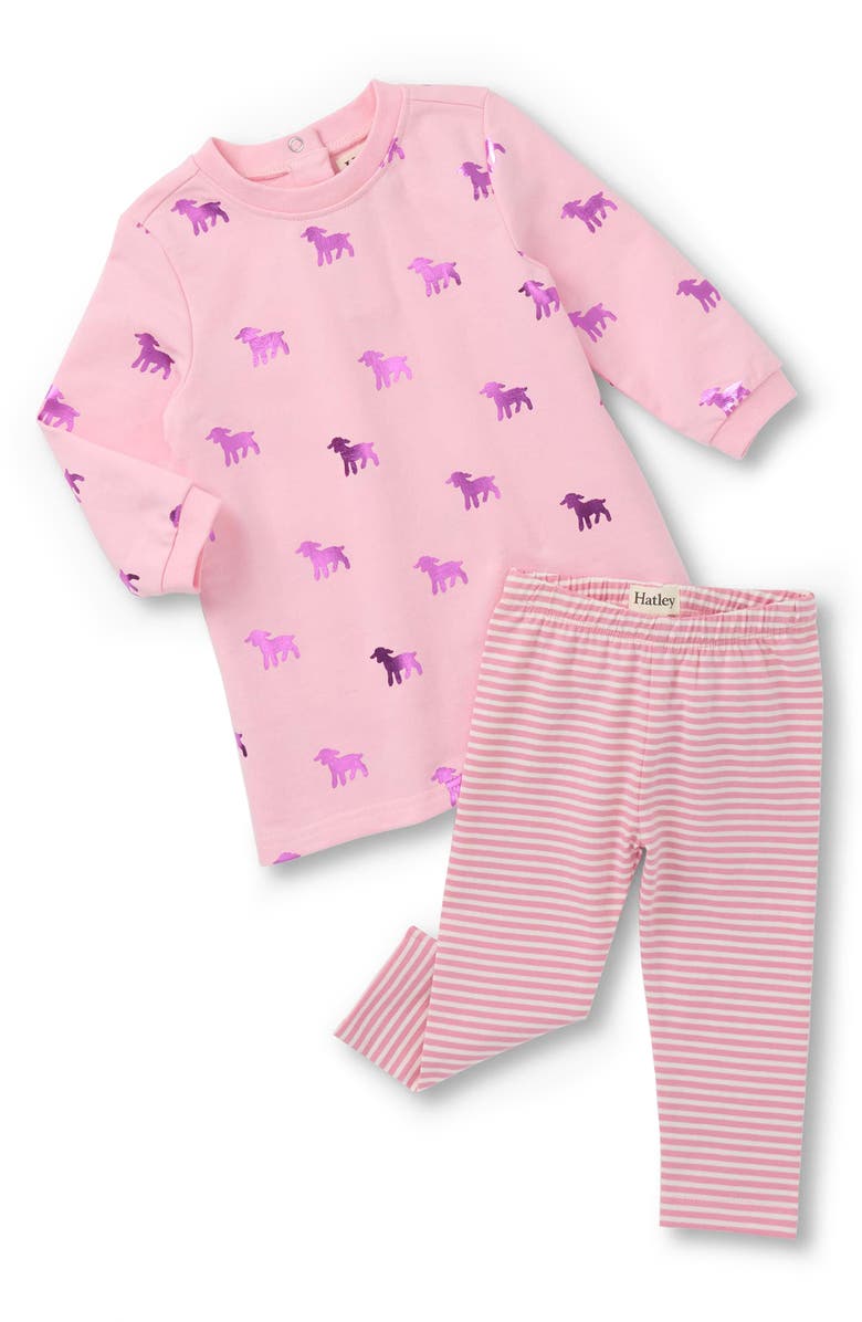 Hatley Lamb Print Long Sleeve Dress & Leggings Set, Main, color, Pink