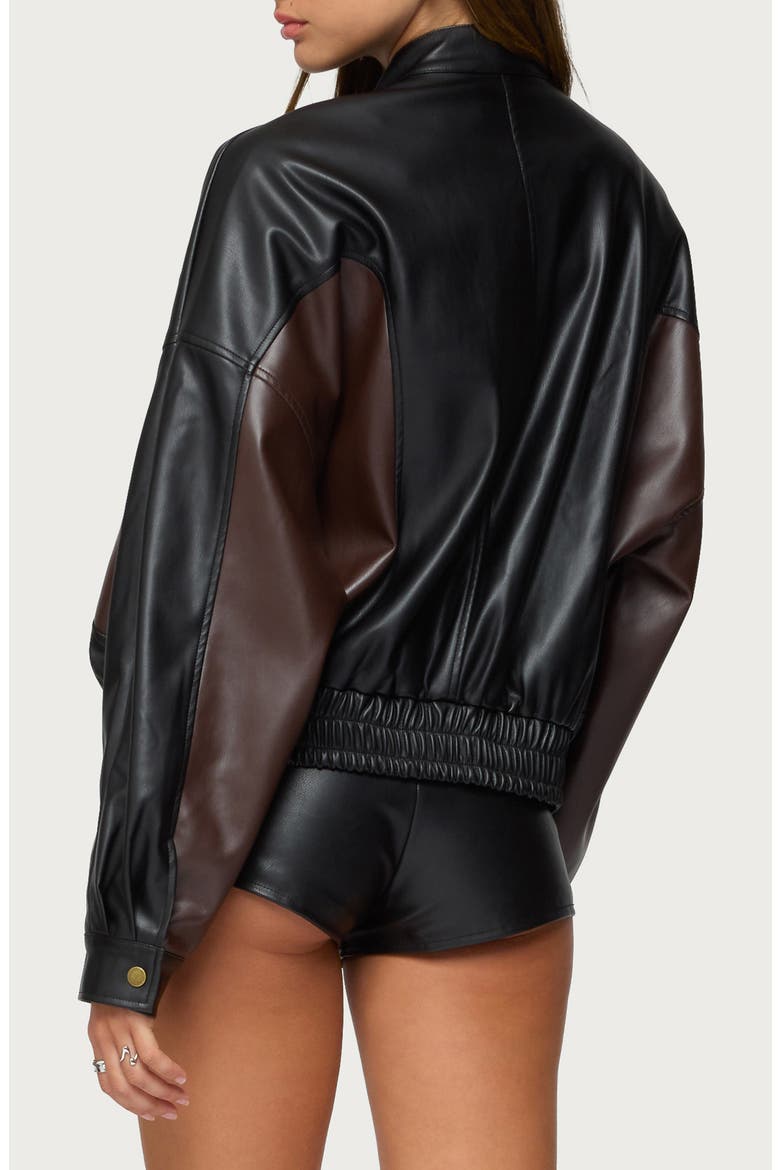 Lavena Oversize Colorblock Faux Leather Moto Jacket, Alternate, color, BLACK