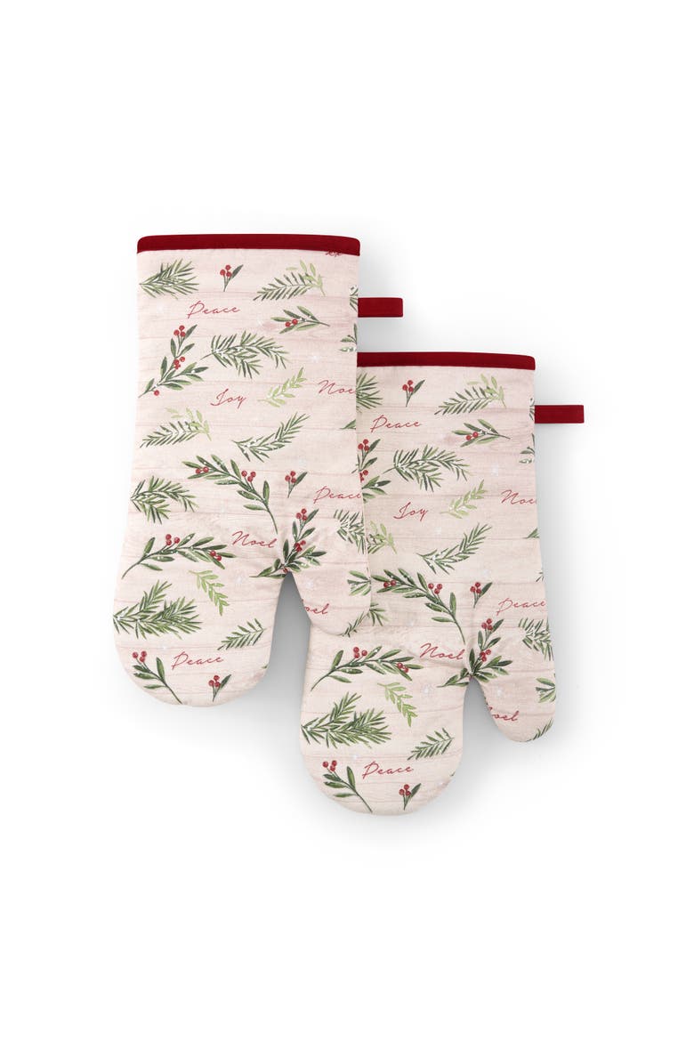 Holiday Tree Trimmings  Oven Mitts, Set of 2, Red - 7"W x 13"L, Main, color, Red
