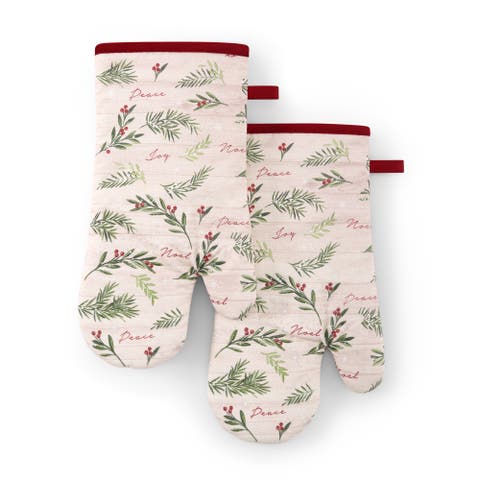 Holiday Tree Trimmings  Oven Mitts, Set of 2, Red - 7"W x 13"L