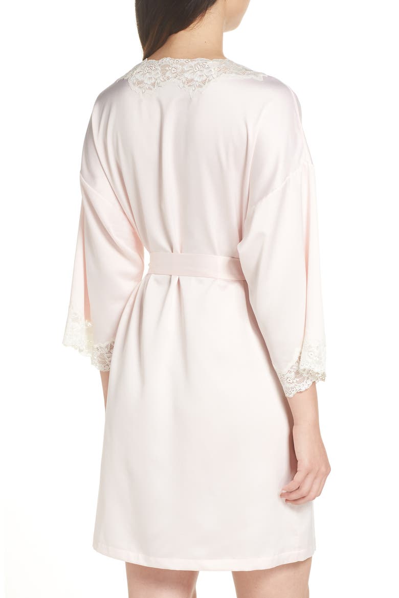Lace Trim Satin Robe, Alternate, color, PINK
