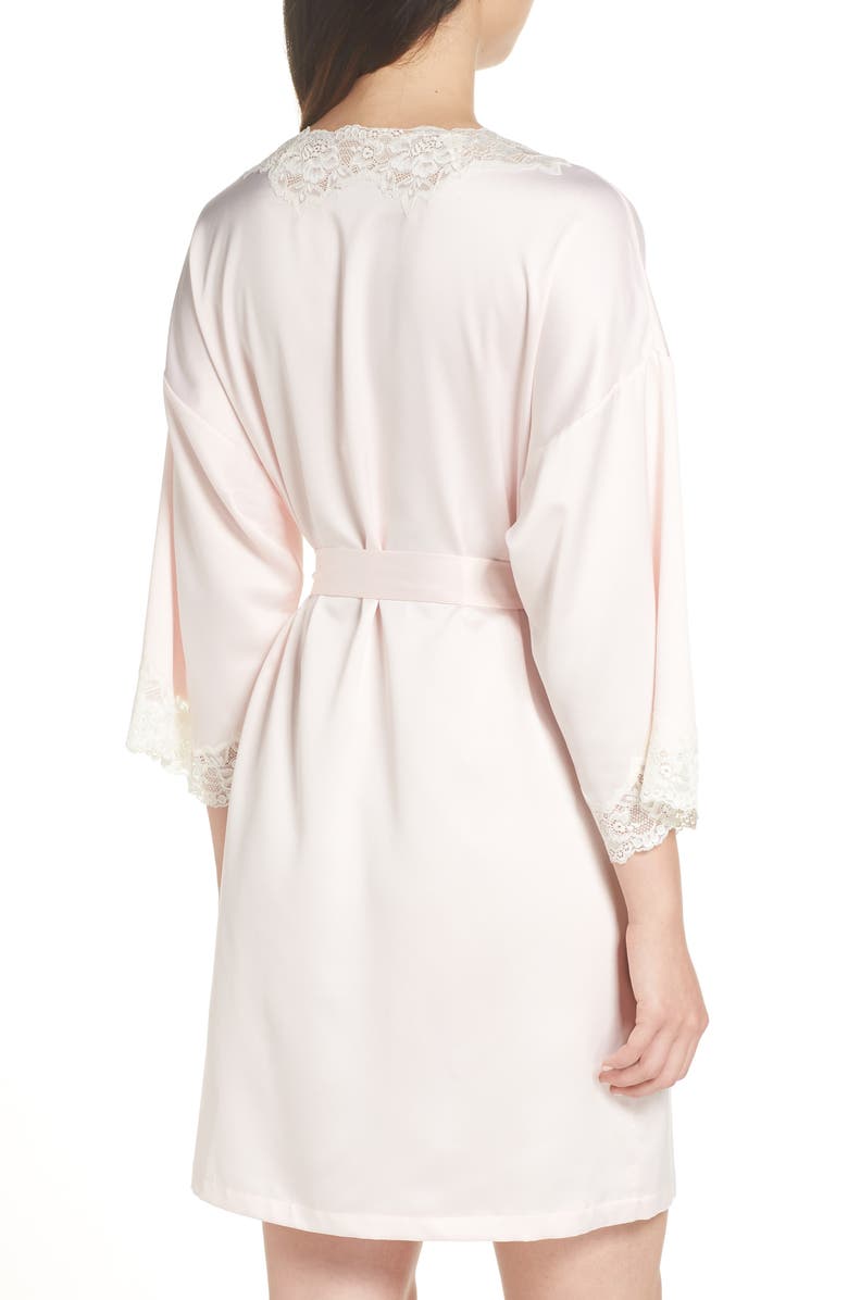Lauren Ralph Lauren Lace Trim Satin Robe, Alternate, color, Pink