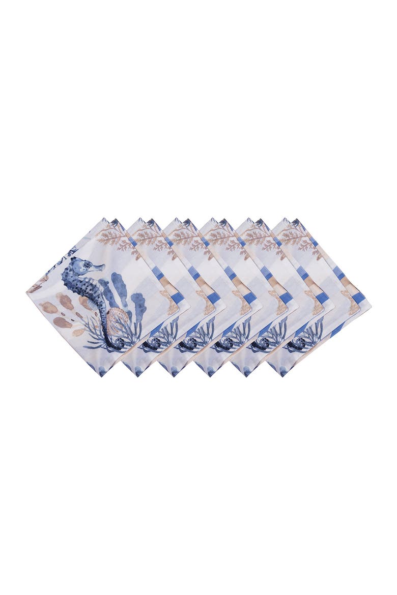 Seahorse Sands Reversible Graphic Print Machine Washable Napkins Set of 6, Main, color, Gold