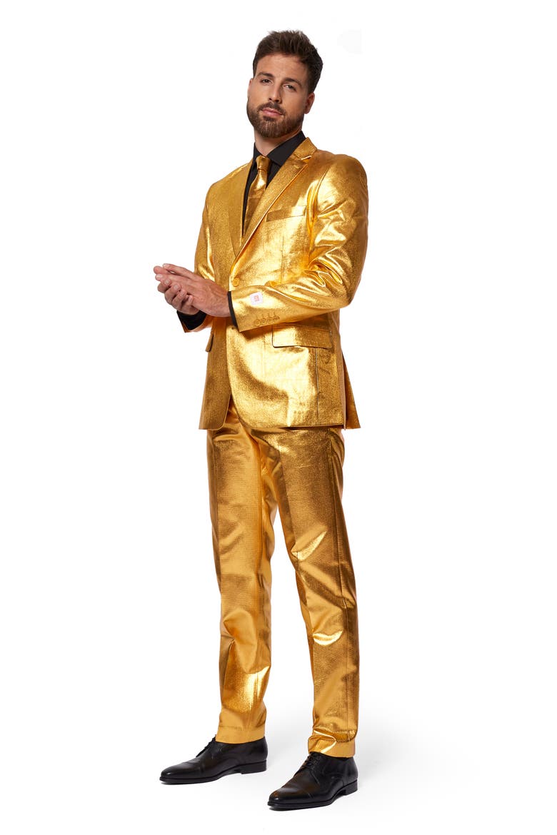 Groovy Gold Slim Fit Two-Piece Suit & Tie Set, Alternate, color, YELLOW