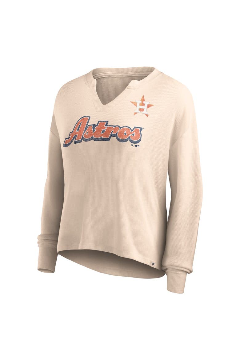Women's Fanatics Branded Cream Houston Astros Go For It Waffle Knit Long Sleeve Notch Neck T-Shirt, Alternate, color, Cream