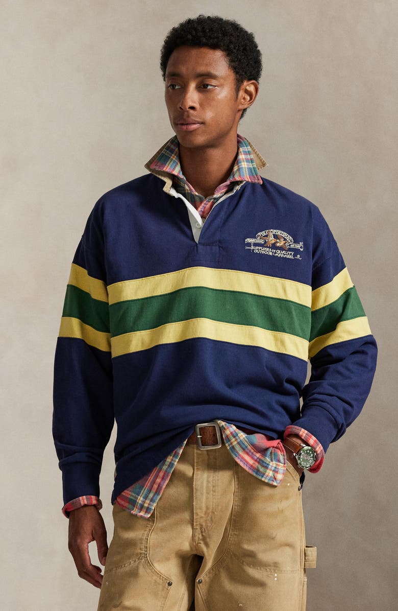 Polo Ralph Lauren Vintage Fit Embroidered Rugby Shirt, Alternate, color, Newport Navy/ Multi