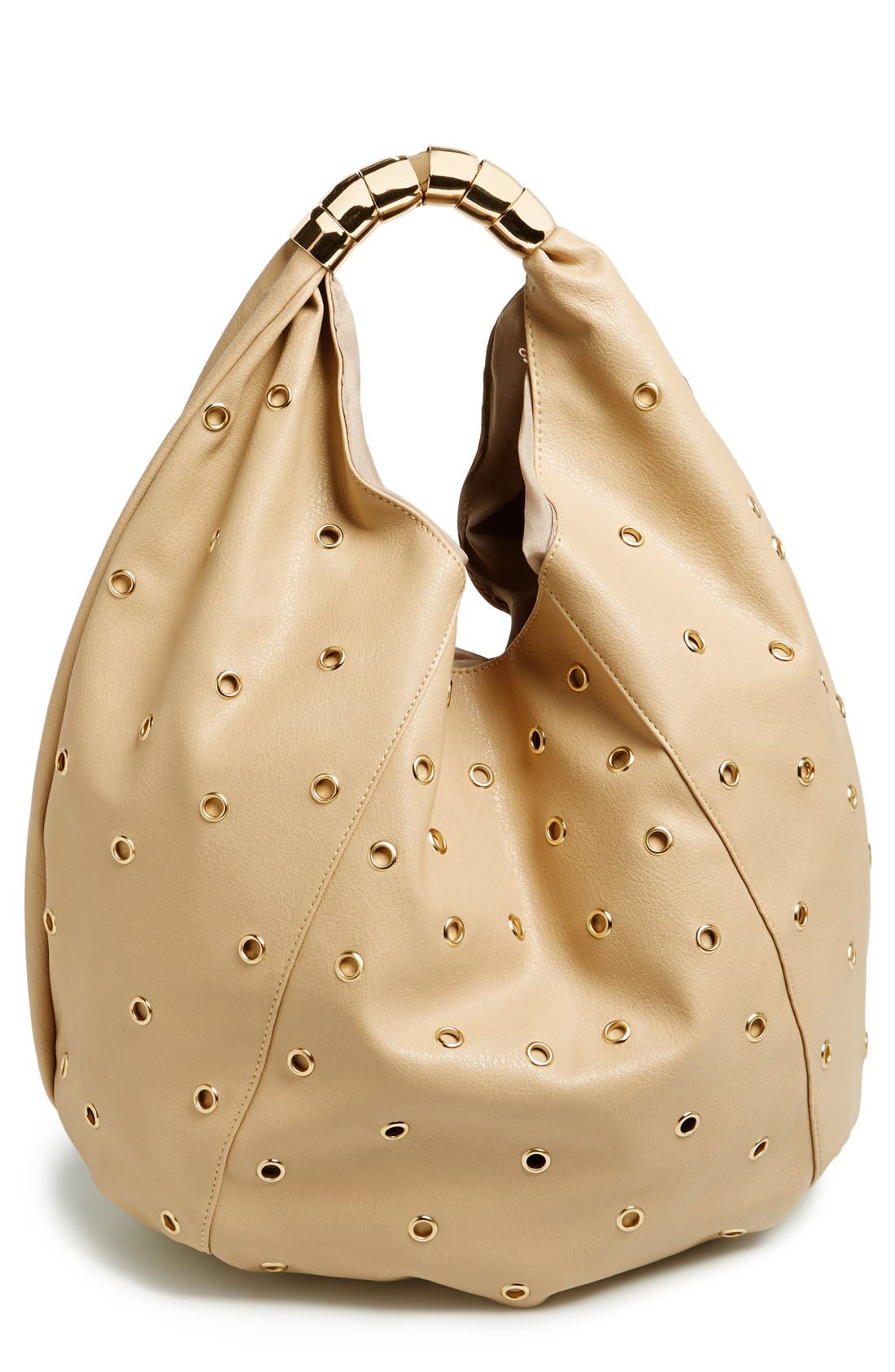 'Holy' Faux Leather Hobo, Main, color, BEIGE/ GOLD