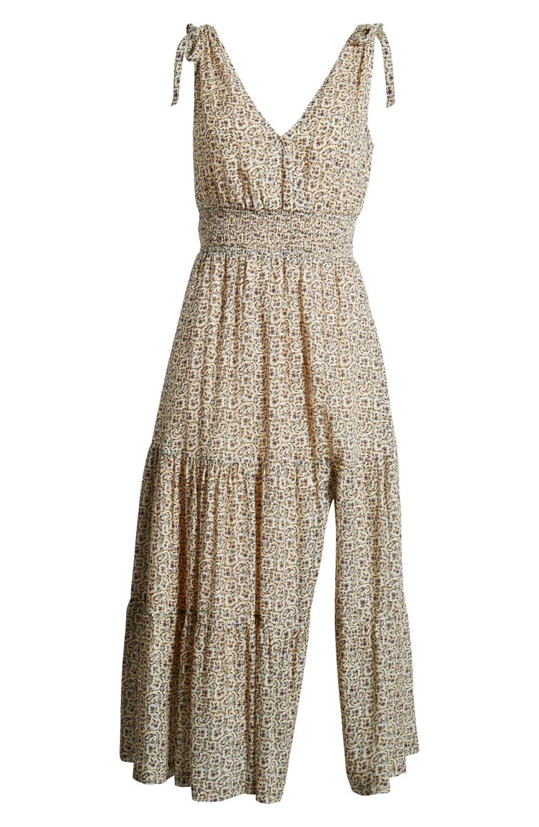 PAIGE Karlissa Print Smocked Waist Sleeveless Tiered Dress, Alternate, color, Btr Blk Mt