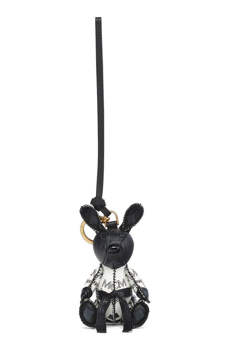 MCM Aren Taekwondo Rabbit Charm in Visetos, Main, color, Black And White