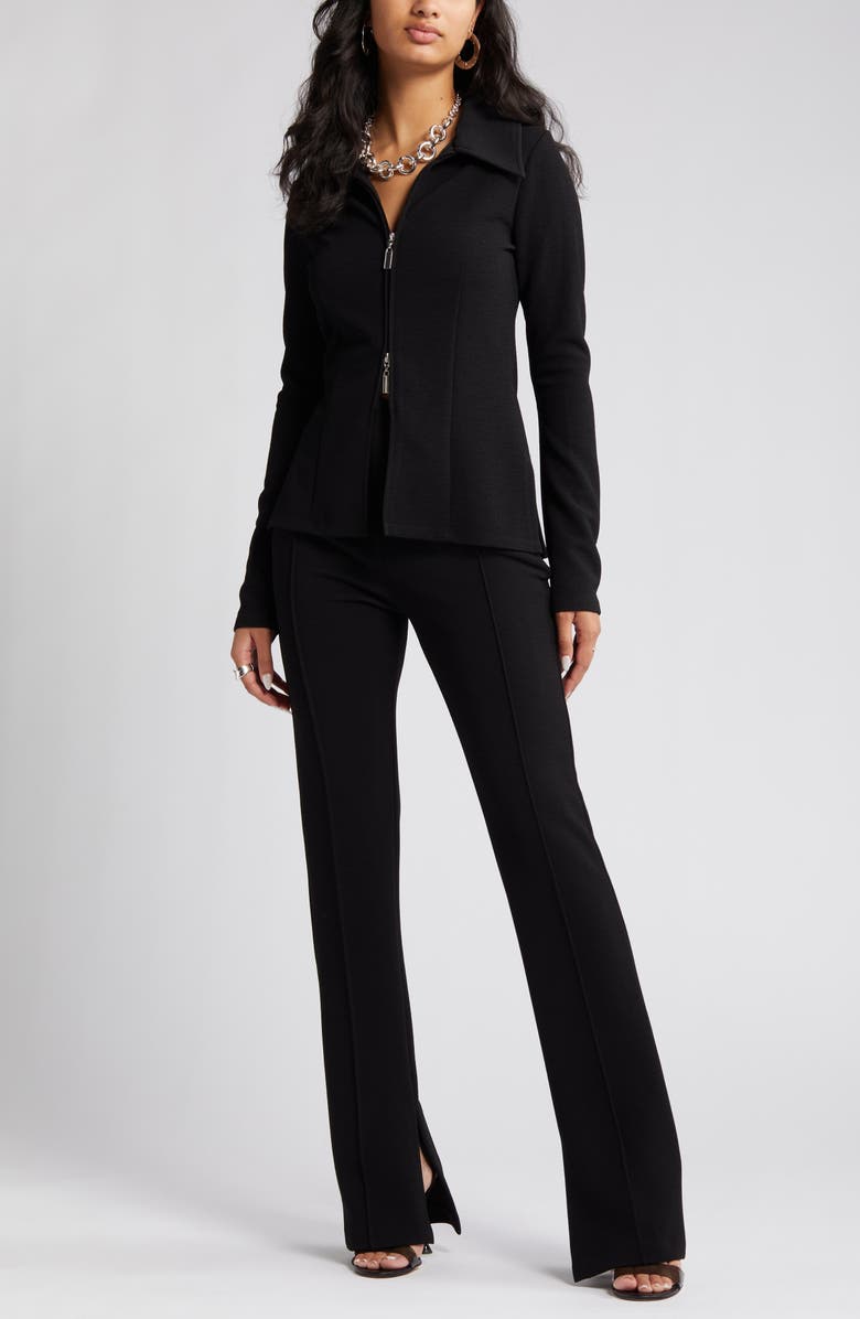 WAYF Double Knit Zip Cardigan, Main, color, Black