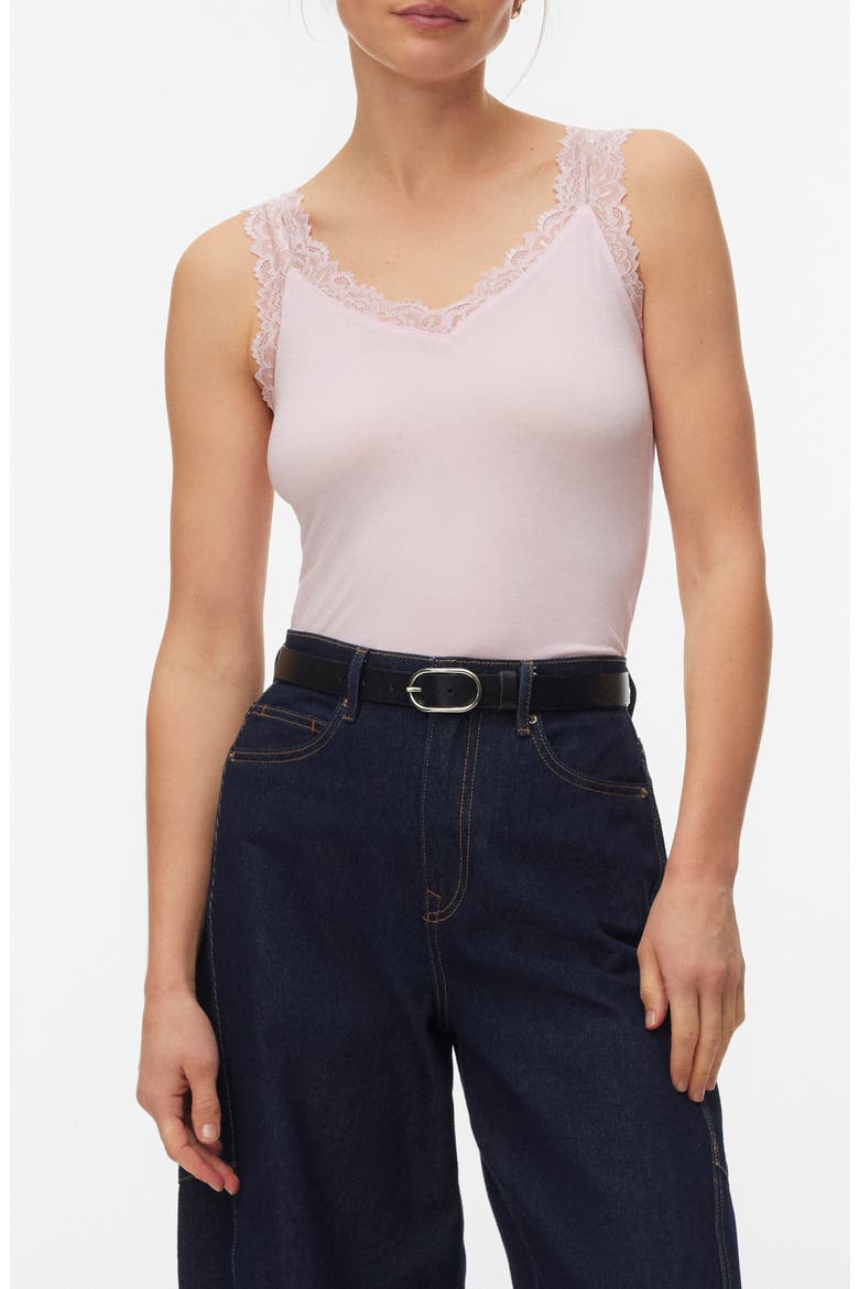 Rosa Lace Trim Tank, Main, color, ROSEATE SPOONBILL