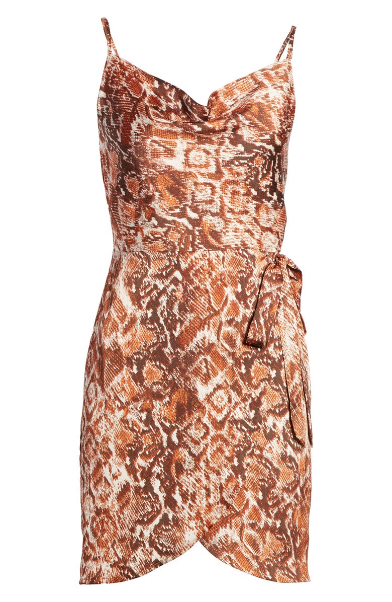 J.O.A. Cowl Neck Snakeskin Print Silk Dress, Alternate, color,