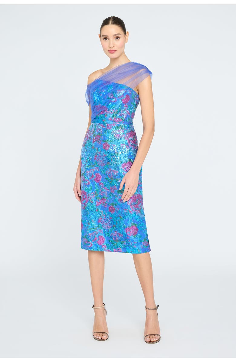 Theia Jaylen Draped Shawl Dress, Main, color, Blue