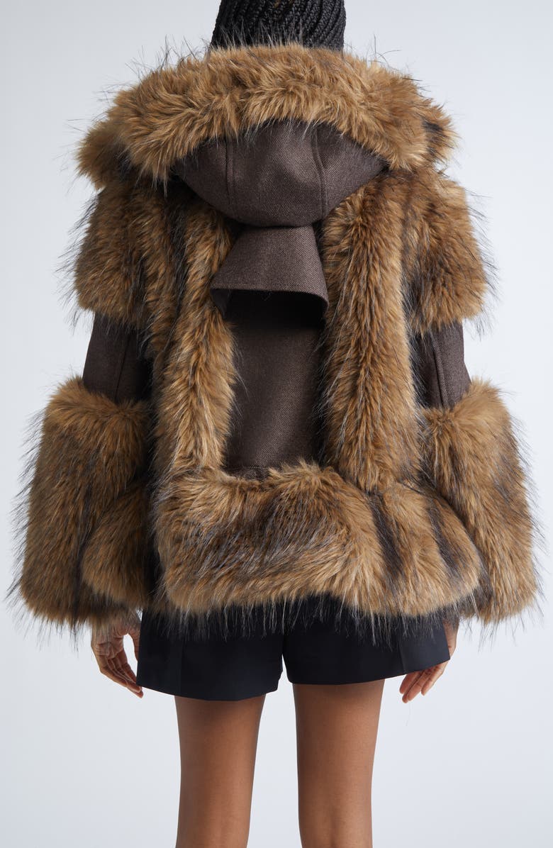 Sacai Melton Wool & Faux Fur Jacket, Alternate, color, Brown/ Beige