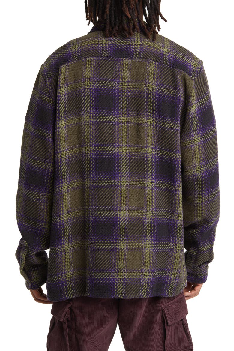 Saviano Plaid Button-Up Overshirt, Alternate, color, BLACK/ GRAPE LEAF