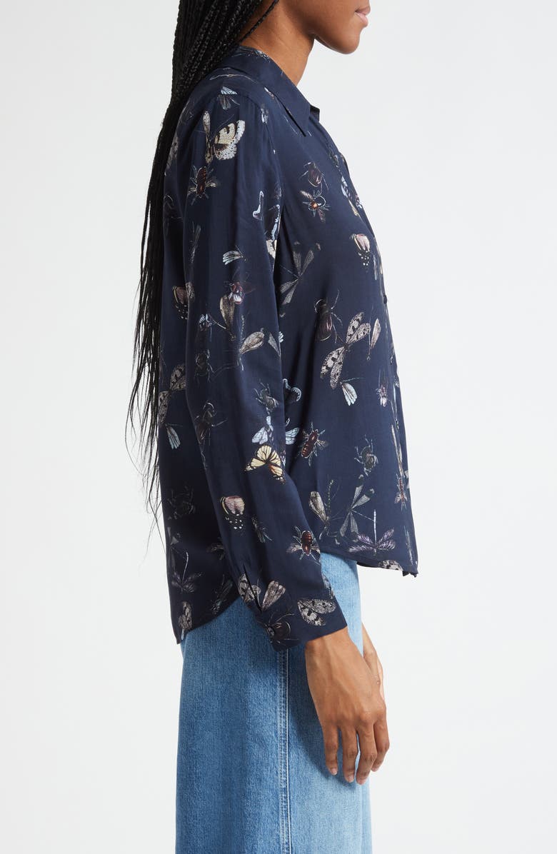 L'AGENCE Holly Butterfly Print Button-Up Shirt, Alternate, color, Midnight Multi Beetles