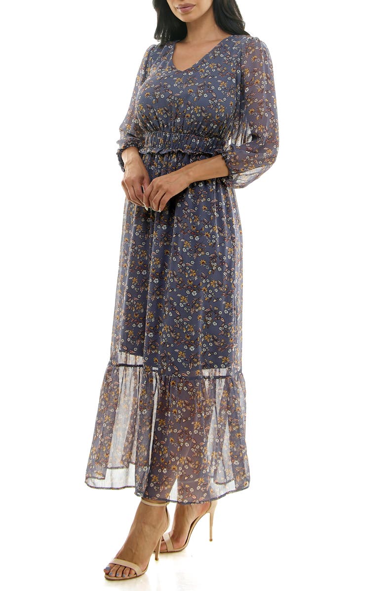 Nina Leonard Floral V-Neck Maxi Dress, Alternate, color, 