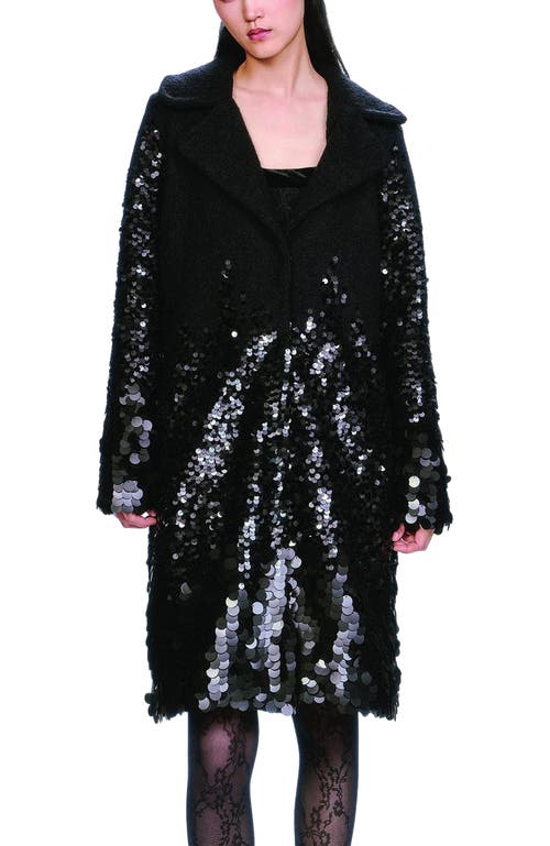 Anna Sui Pailettes Wool Coat In Black