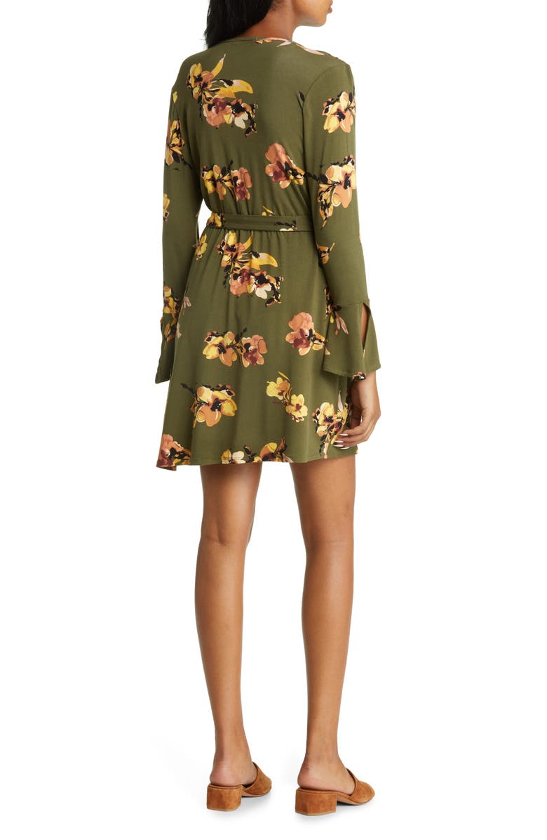 Loveappella Floral Long Sleeve Faux Wrap Dress, Alternate, color, Olive
