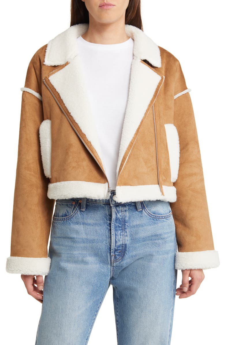 UGG<sup>®</sup> Takara Luxe Fluff Faux Shearling Crop Moto Jacket, Alternate, color, 