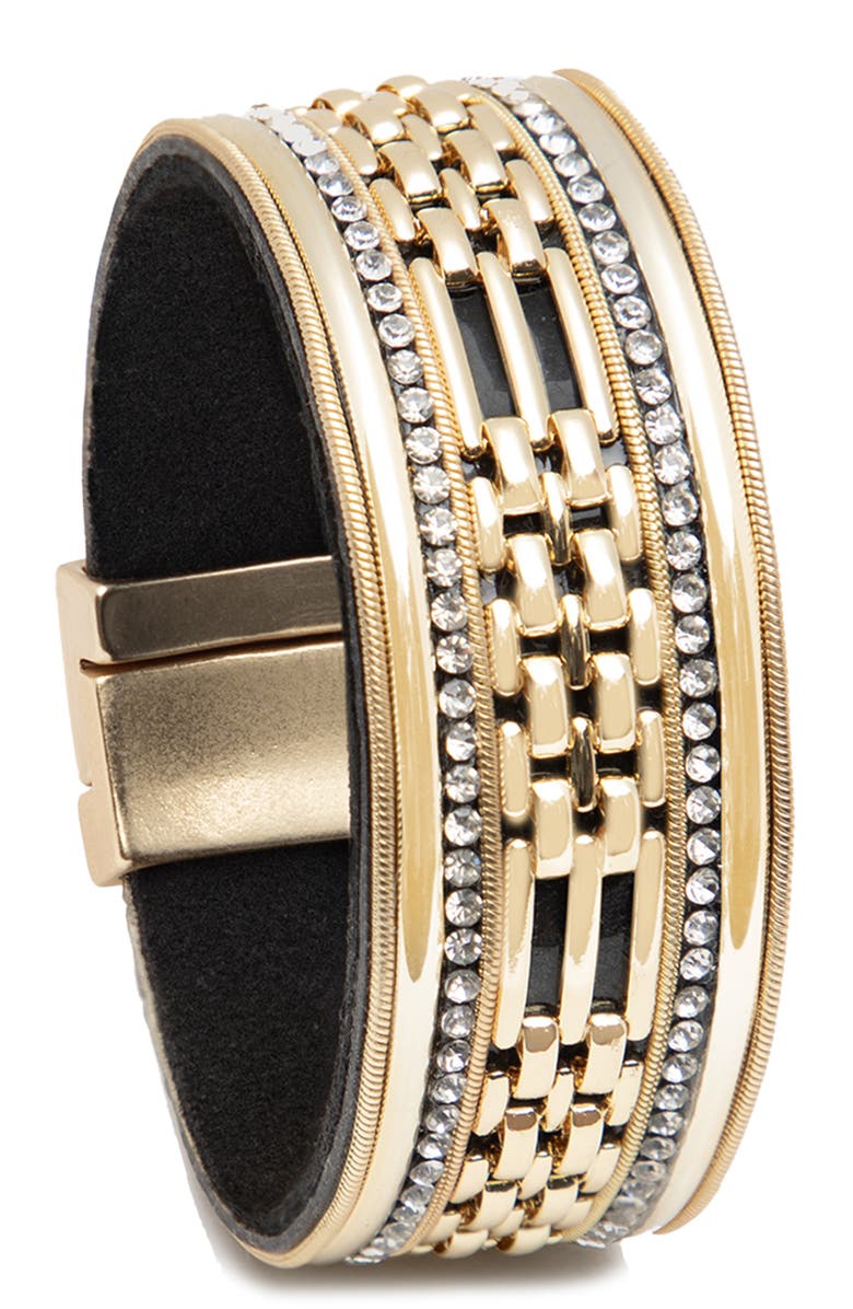 SAACHI Weave Link Crystal Bracelet, Main, color, Gold