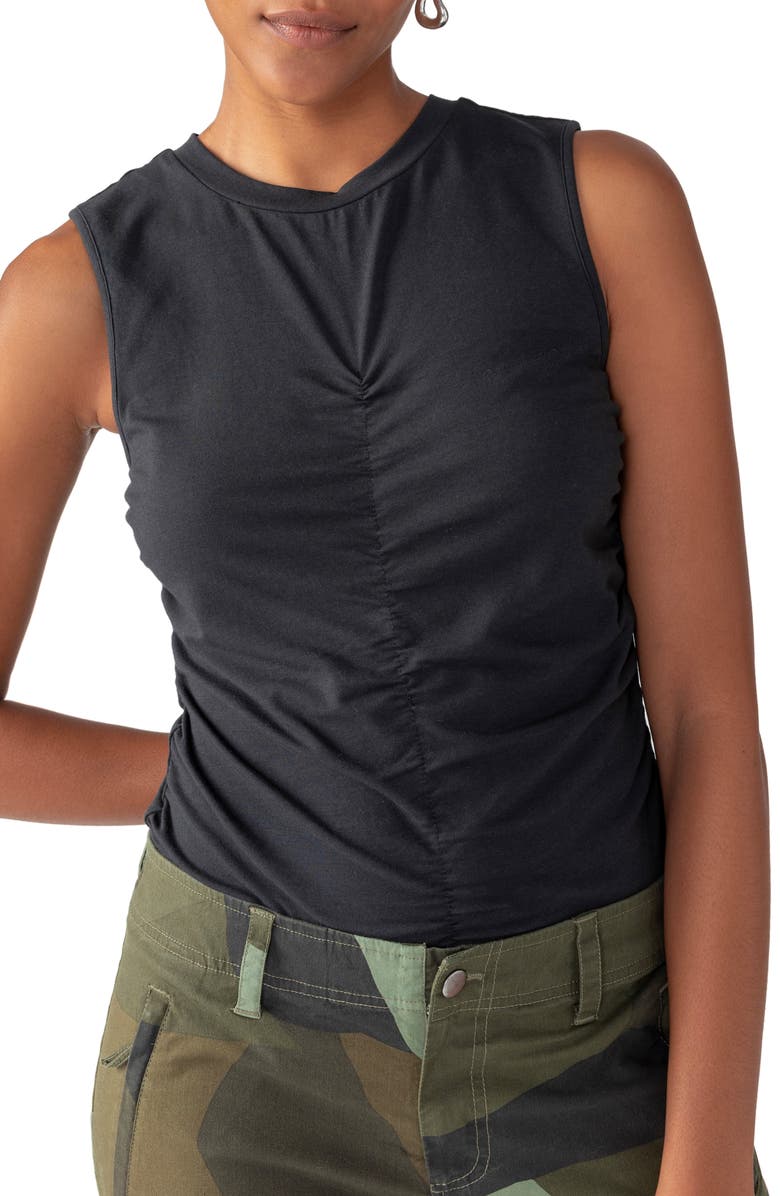 Sanctuary Inner Smile Center Ruched Stretch Cotton & Modal Top, Alternate, color, Black