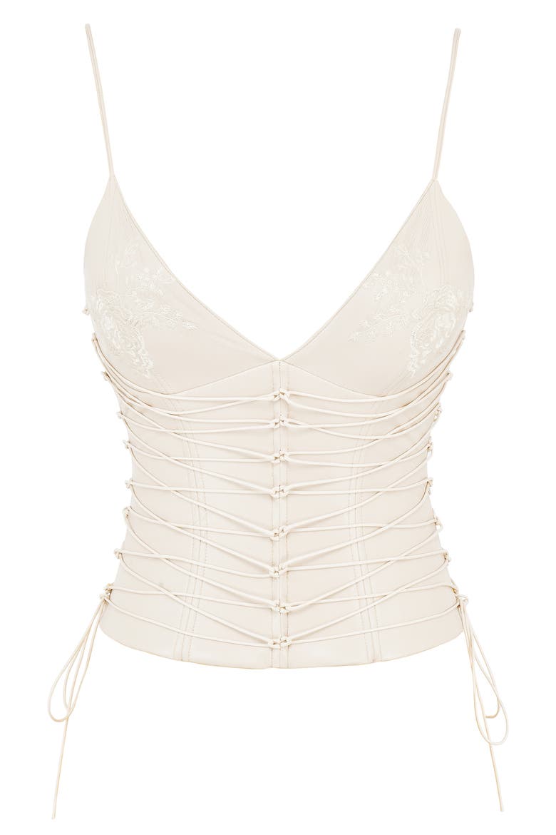 Antonella Lace-Up Faux Leather Corset, Alternate, color, OFF-WHITE