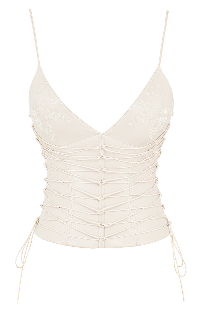 HOUSE OF CB Antonella Lace-Up Faux Leather Corset, Alternate, color, Off-White