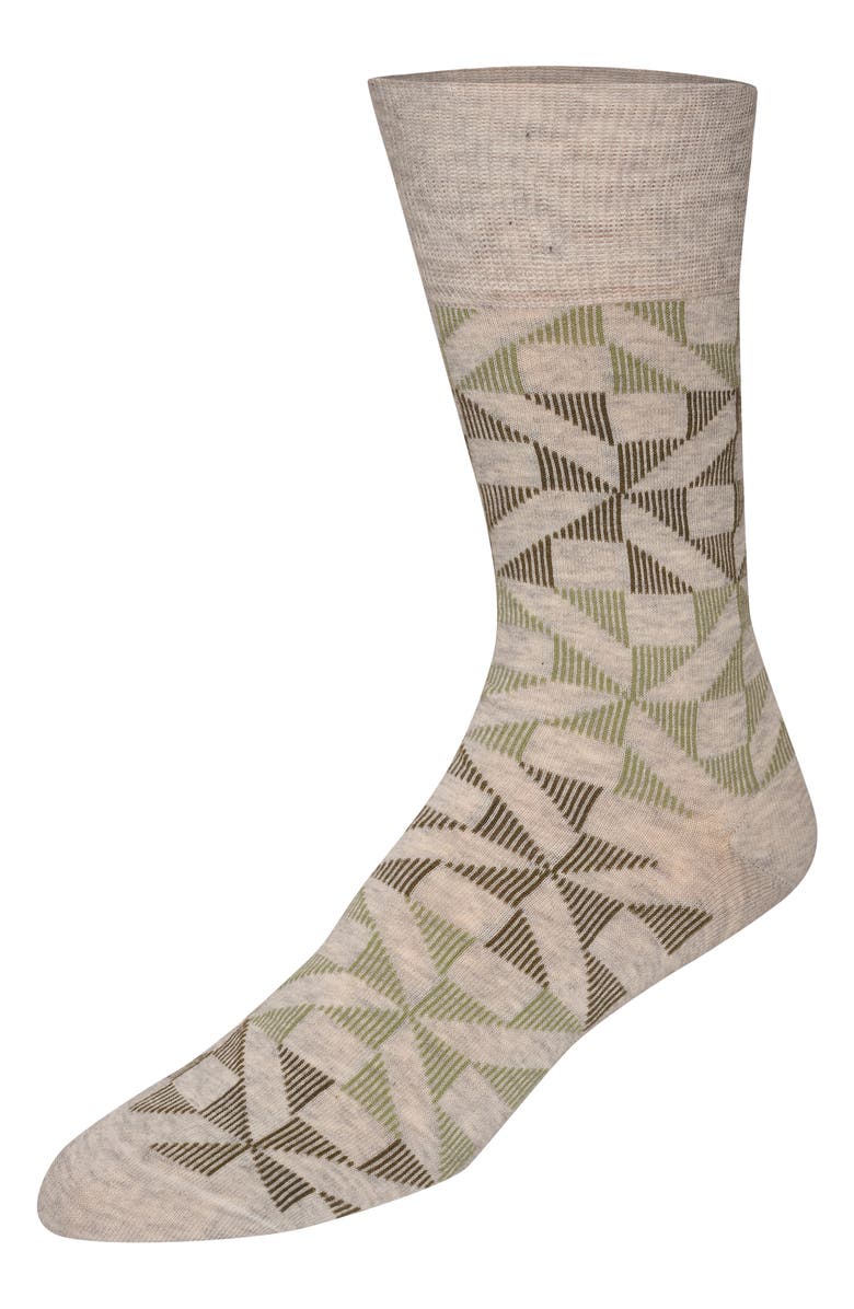 Cole Haan Geometric Pattern Cotton Blend Dress Socks, Main, color, Light Grey Heather