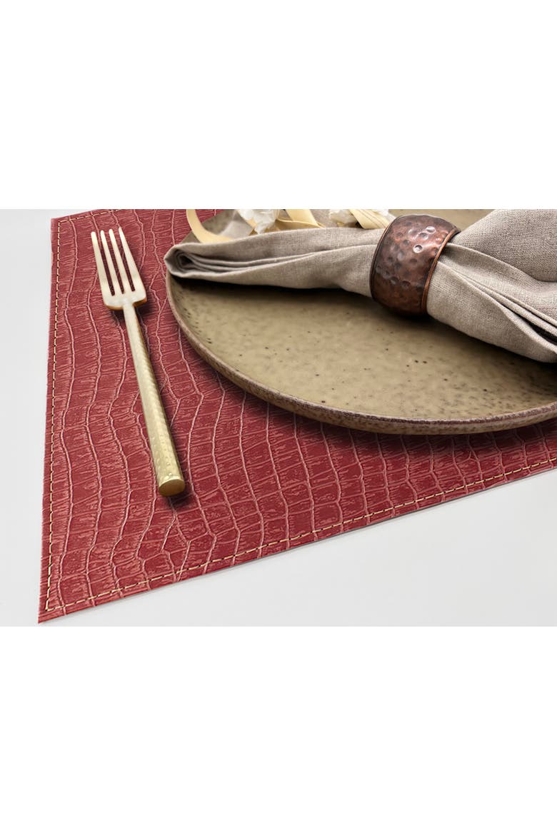 Davanti by  Crocodile Placemats Set of 6, Rectangular 16.5 x 12.5 Inch Indoor Outdoor Table Placemats, Alternate, color, Red