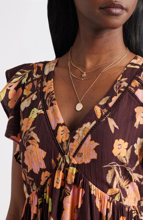 Treasure & Bond Crinkle Finish Flutter Sleeve Maxi Dress In Burgundy