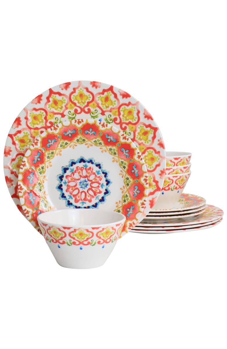 Laurie Gates California Designs Tamayo 12 piece Melamine Dinnerware Set, Main, color, Multi-Color
