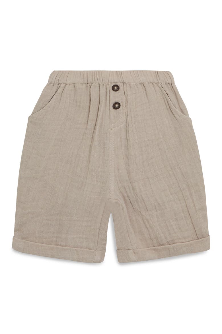 Palm Tree Cotton Gauze Henley & Shorts Set, Alternate, color, KHAKI