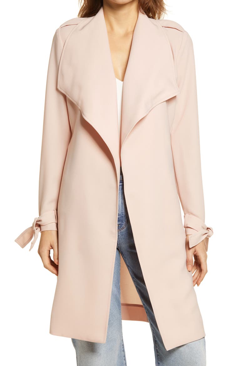 Drape Lapel Tie Waist Topper Coat, Main, color, PINK SMOKE