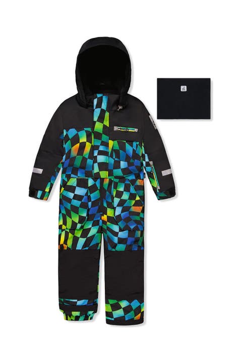 Play Checkered Detachable Hood Fleece Neckwarmer One Piece Snowsuit
