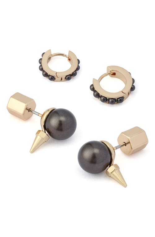 Allsaints Spike Faux Pearl Stud & Hoop Earrings Set In Brown