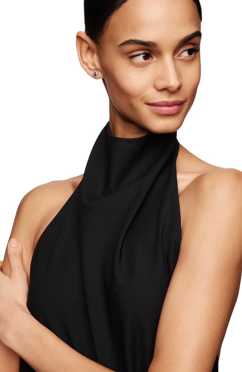 David Yurman Petite Chatelaine<sup>®</sup> Pavé Bezel Stud Earrings with Semiprecious Stone and Diamonds, Alternate, color, Silver Pave/ Amethyst