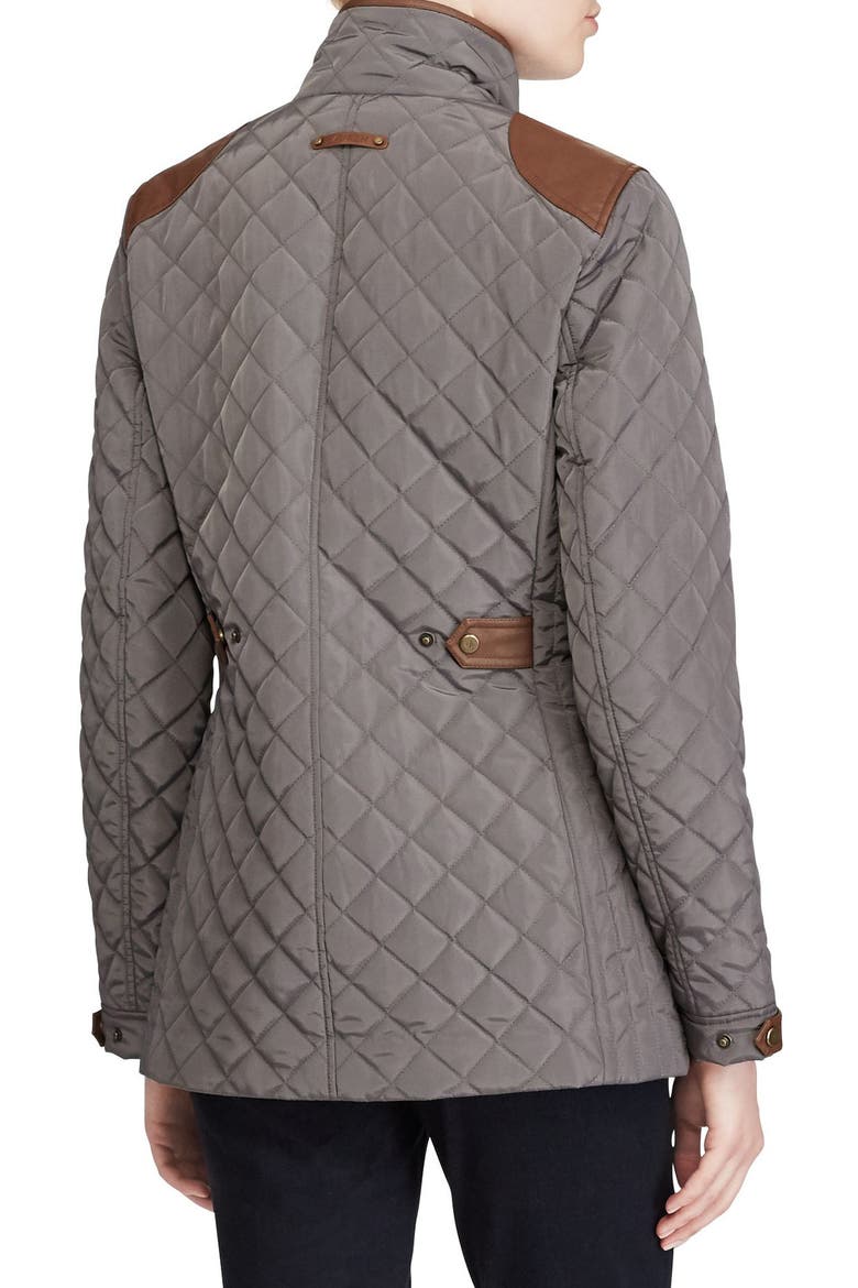 Diamond Quilted Jacket with Faux Leather Trim, Alternate, color, FLANNEL