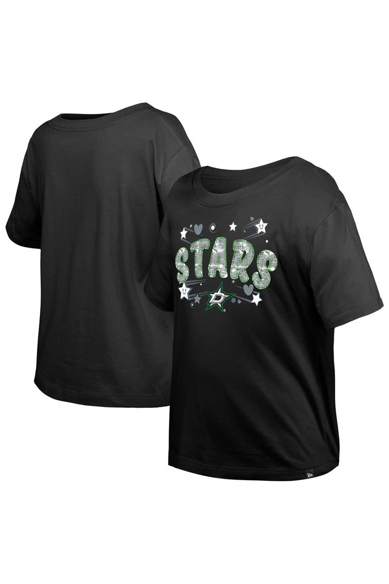 Girl's Youth New Era  Black Dallas Stars Flip Sequin T-Shirt, Main, color, Black